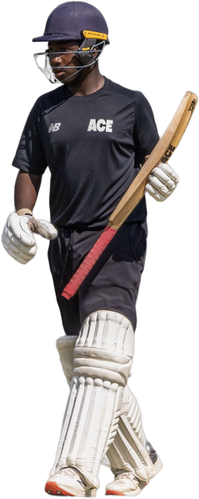 ACE player walking with cricket bat